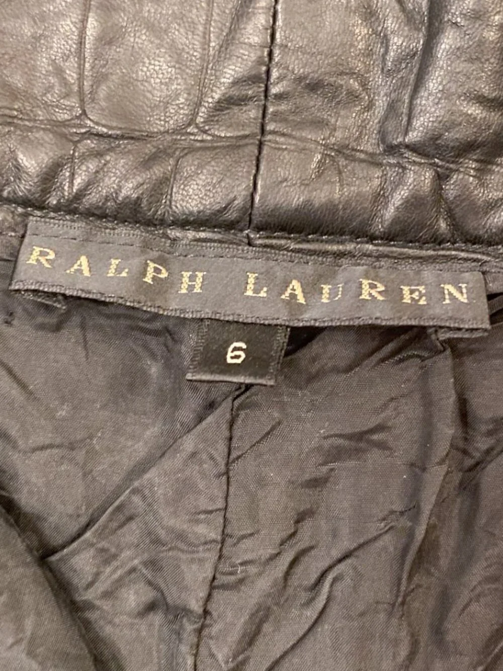 Vintage RALPH LAUREN BLACK LABEL Black Croc Embossed Leather Pencil Skirt 6